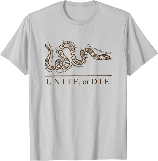Unite or Die Political Parties Join or Die Inspired Quote T-Shirt - T-Shirt | Ash