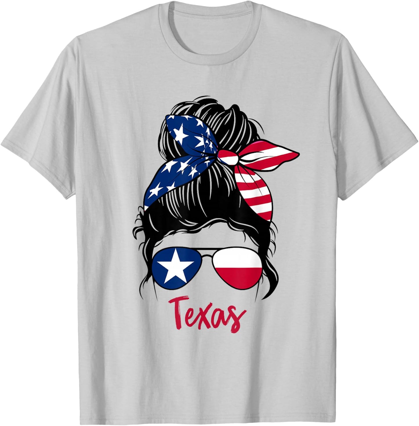 Texas Patriotic Sunglasses USA Flag Bandana Woman Look T-Shirt - T-Shirt | Ash