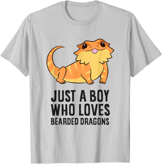 Just a Boy Who Loves Bearded Dragons Lizard Reptile T-Shirt - T-Shirt | Ash