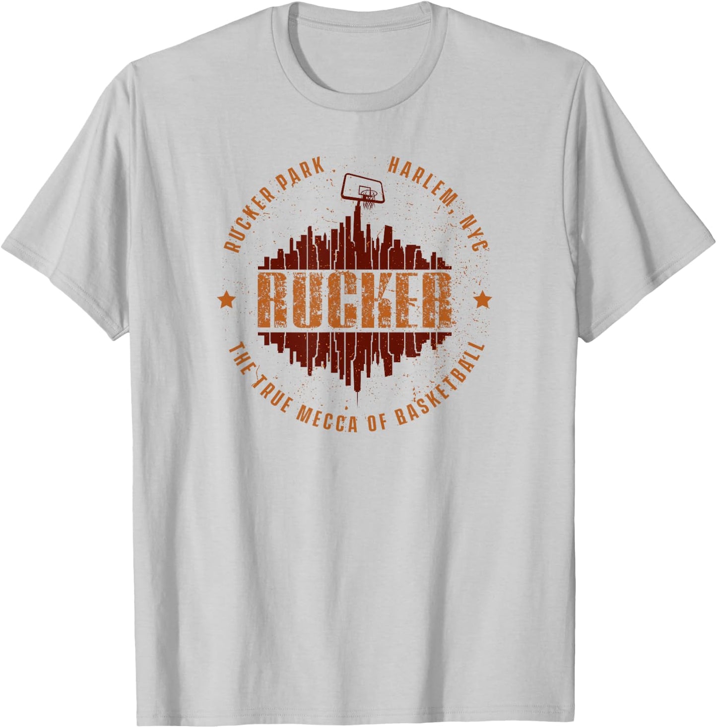 Rucker Park Retro Logo Manhattan Skyline Hoop T-Shirt - T-Shirt | Ash