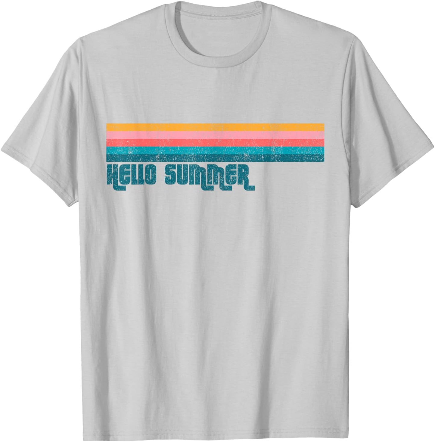 Vintage Hello Summer Retro Stripe Cute Beach Women's Gift T-Shirt - T-Shirt | Ash
