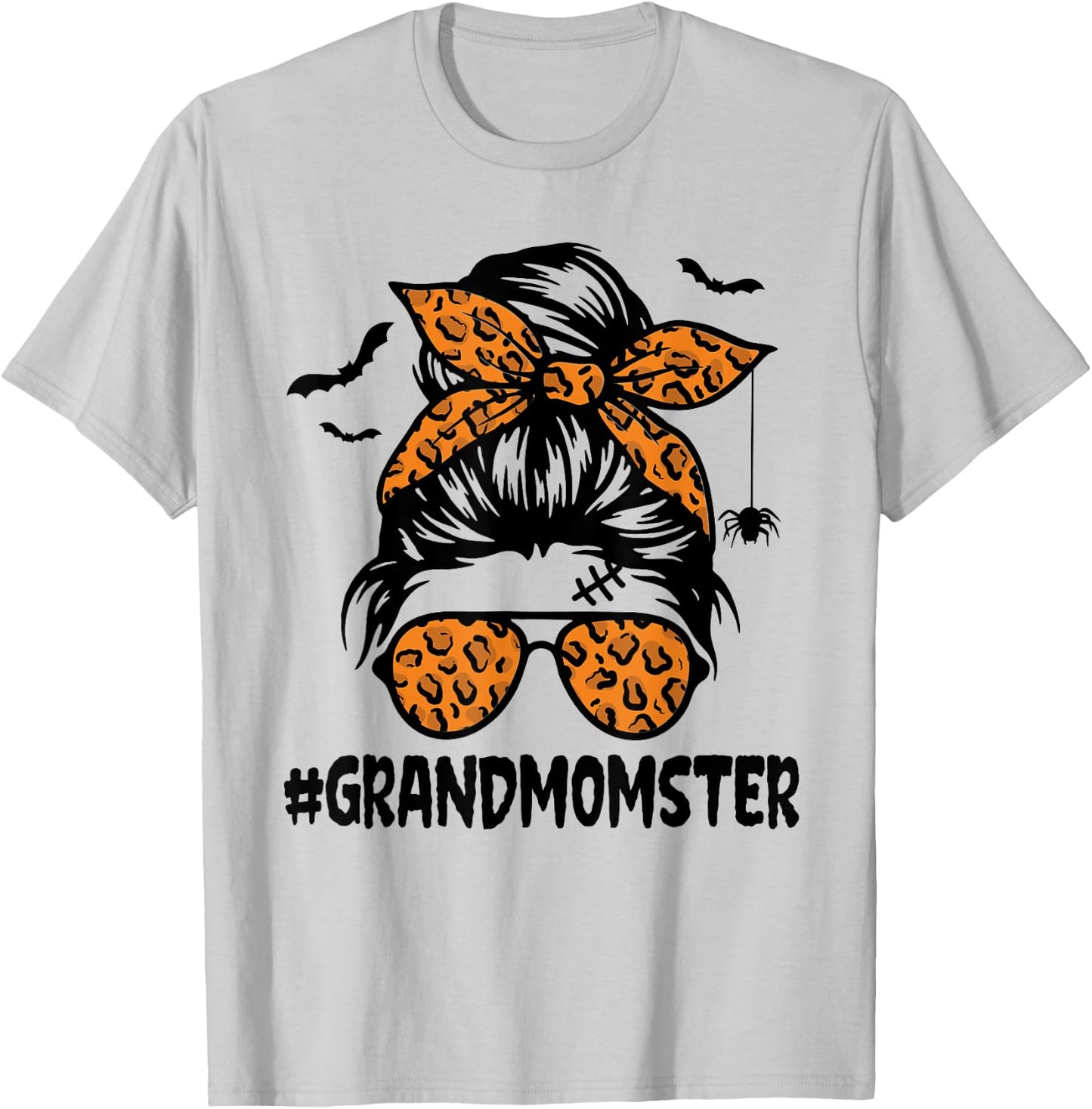 Grandmomster Shirt Women Halloween Nana Grandma Messy Bun T-Shirt - T-Shirt | Ash