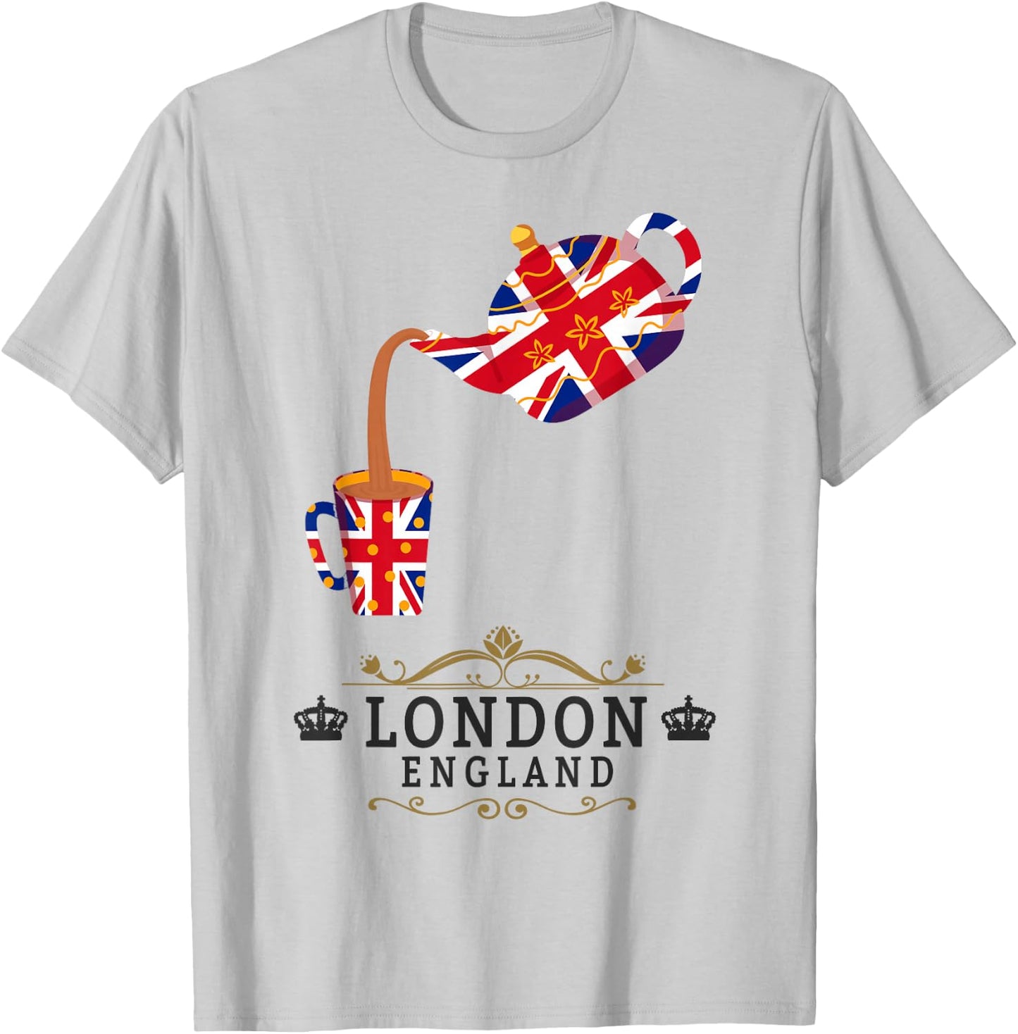 London Idea For Kids With Union Jack UK Flag & Tea Pot T-Shirt - T-Shirt | Ash