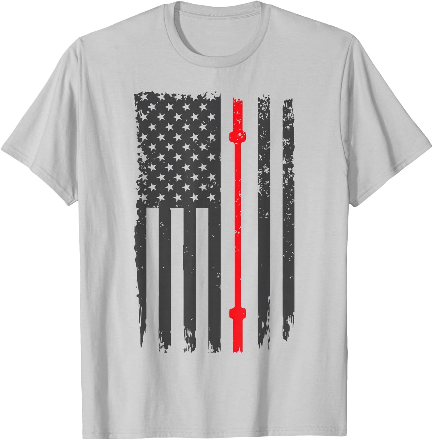 US American Flag Fitness Gym Barbell Powerlifting Patriotic T-Shirt - T-Shirt | Ash