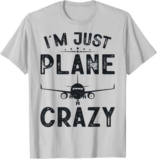 I'm Just Plane Crazy Fly Airplanes Lover Kids Boys Aviation T-Shirt - T-Shirt | Ash