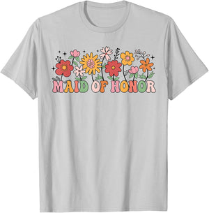 Maid Of Honor Wildflower Wedding Bridal Party Bachelorette T-Shirt - T-Shirt | Ash