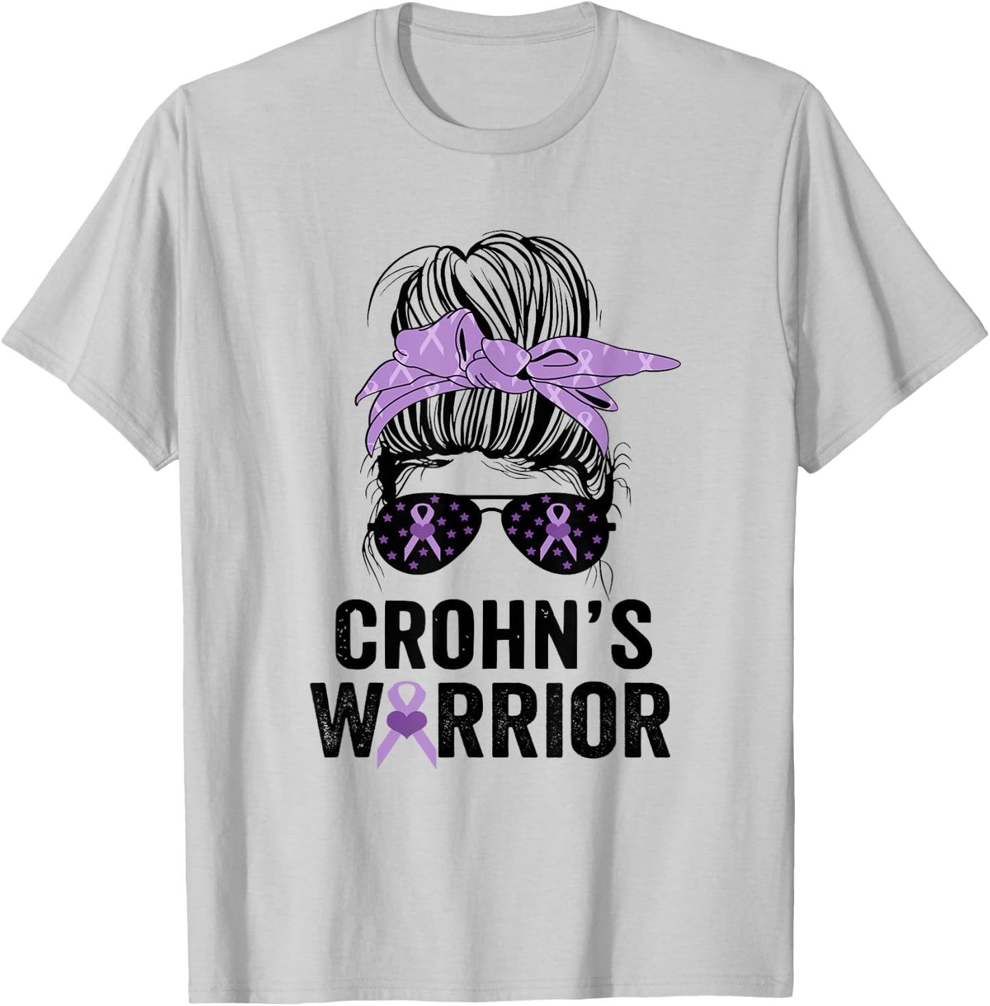 Crohn's Awareness Month Crohn's Warrior Purple Ribbon T-Shirt - T-Shirt | Ash