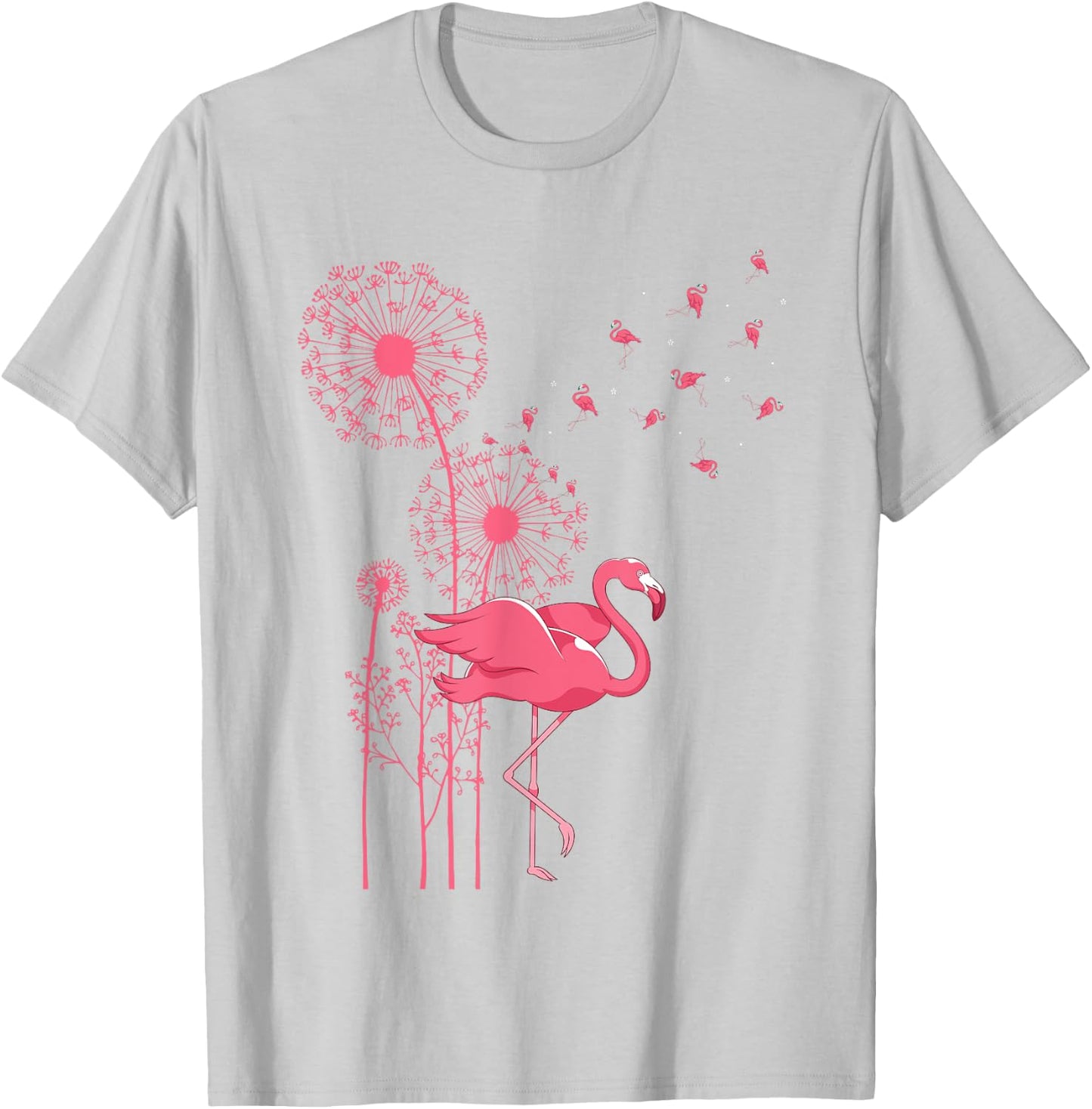 Dandelion Tropical Animal Exotic Bird Wildlife Pink Flamingo T-Shirt - T-Shirt | Ash