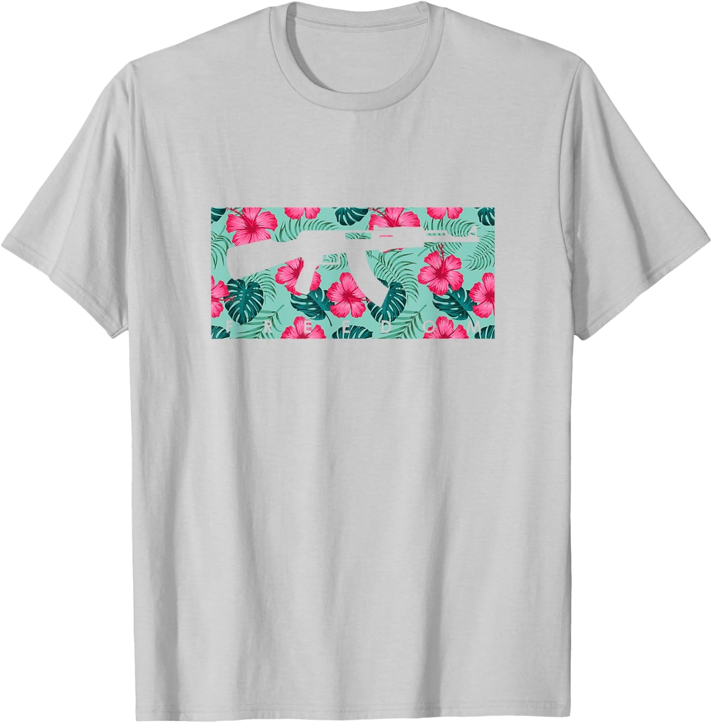 Tropical Gun Lover Firearm Beach Hawaiian Gift Aloha AK47 Men Women T-Shirt - T-Shirt | Ash