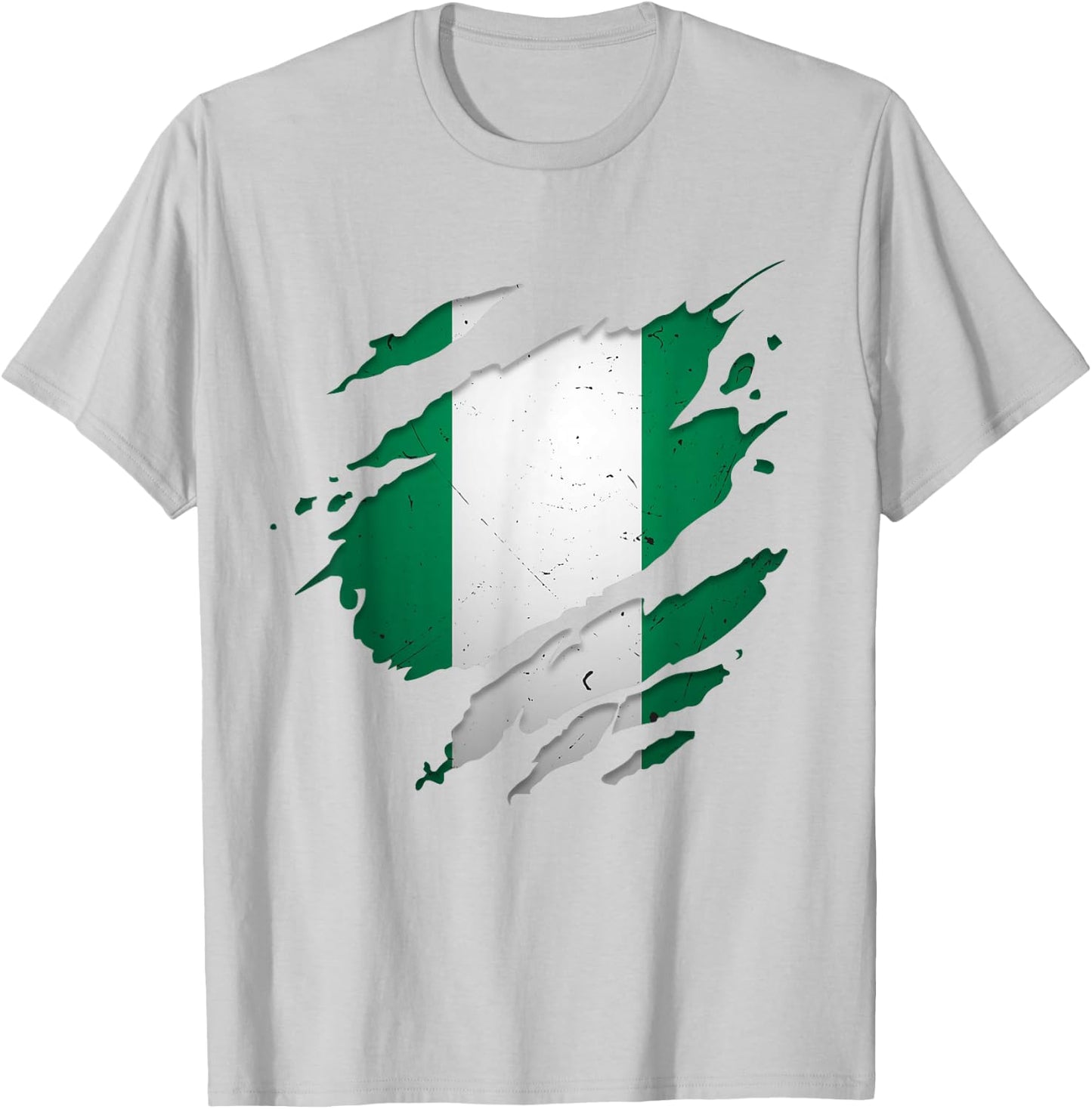 Ripped Effect Nigeria Flag Map Patriotic Nigerian T-Shirt - T-Shirt | Ash