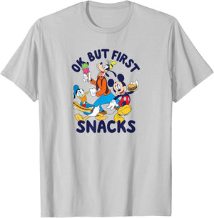 Mickey Mouse Donald Duck Goofy Ok But First Snacks T-Shirt - T-Shirt | Ash