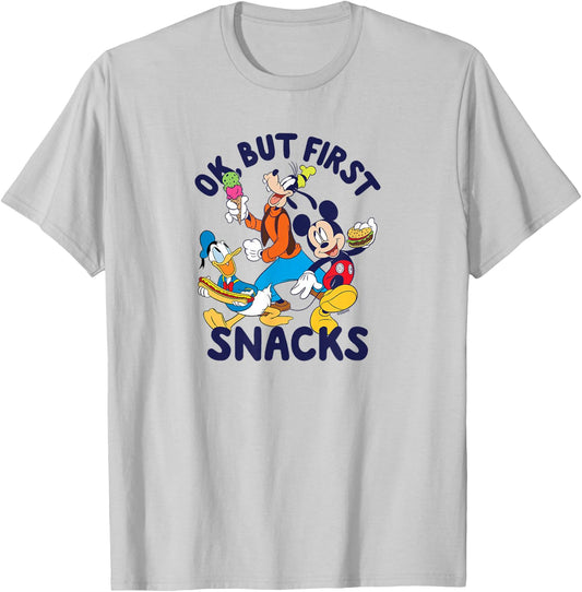 Mickey Mouse Donald Duck Goofy Ok But First Snacks T-Shirt - T-Shirt | Ash