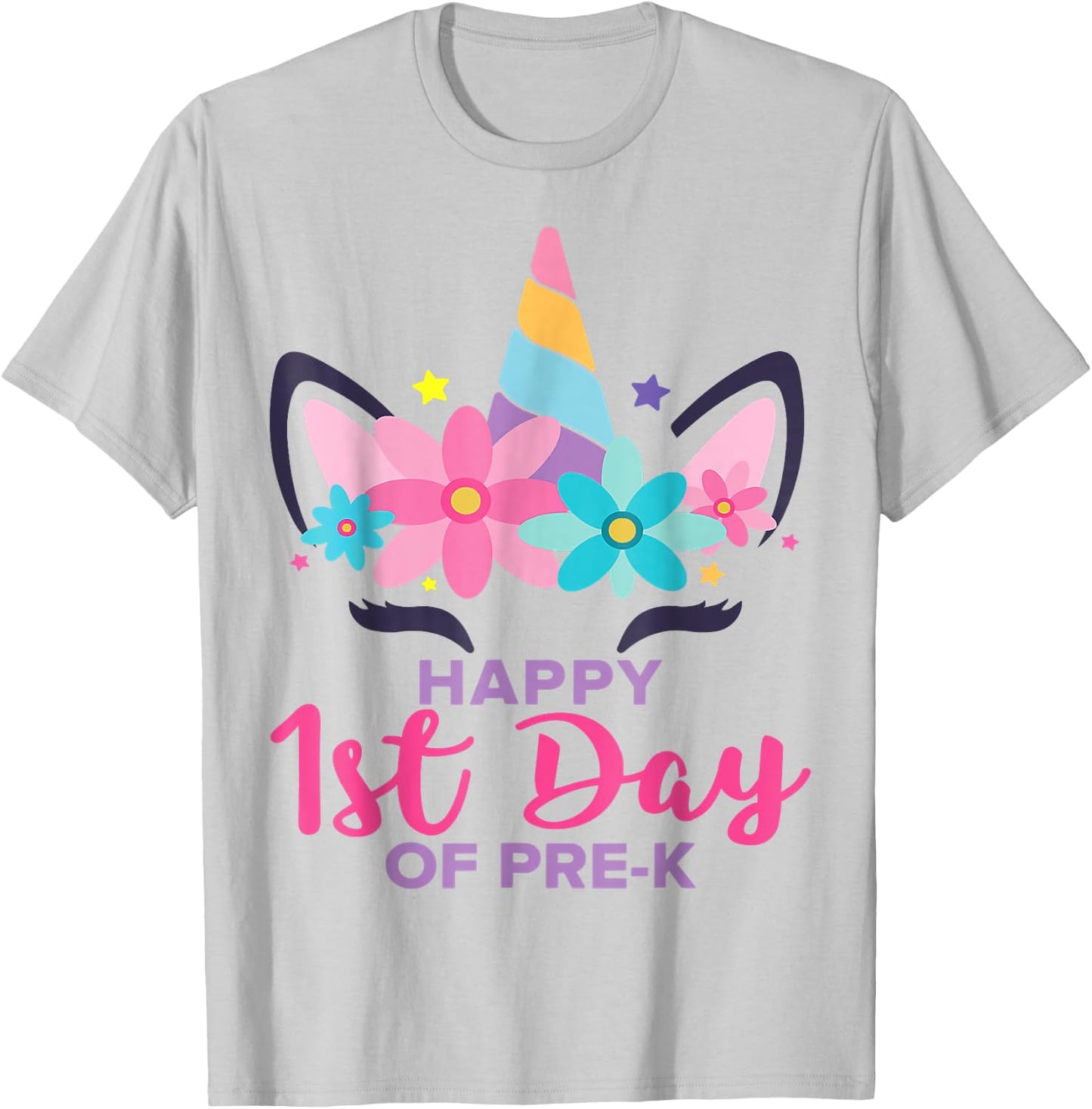 Pre K Unicorn Girl Happy 1st Day Of Pre-K Back To School T-Shirt - T-Shirt | Ash