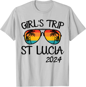 Girls Trip St Lucia 2024 Summer Vacation Matching T-Shirt - T-Shirt | Ash