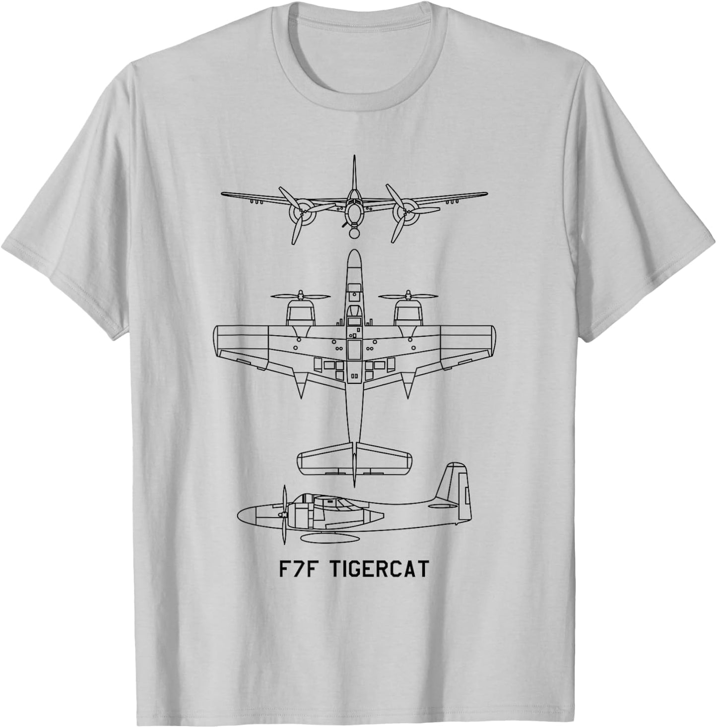 F7F Tigercat American WW2 Fighter Aircraft Blueprints T-Shirt - T-Shirt | Ash