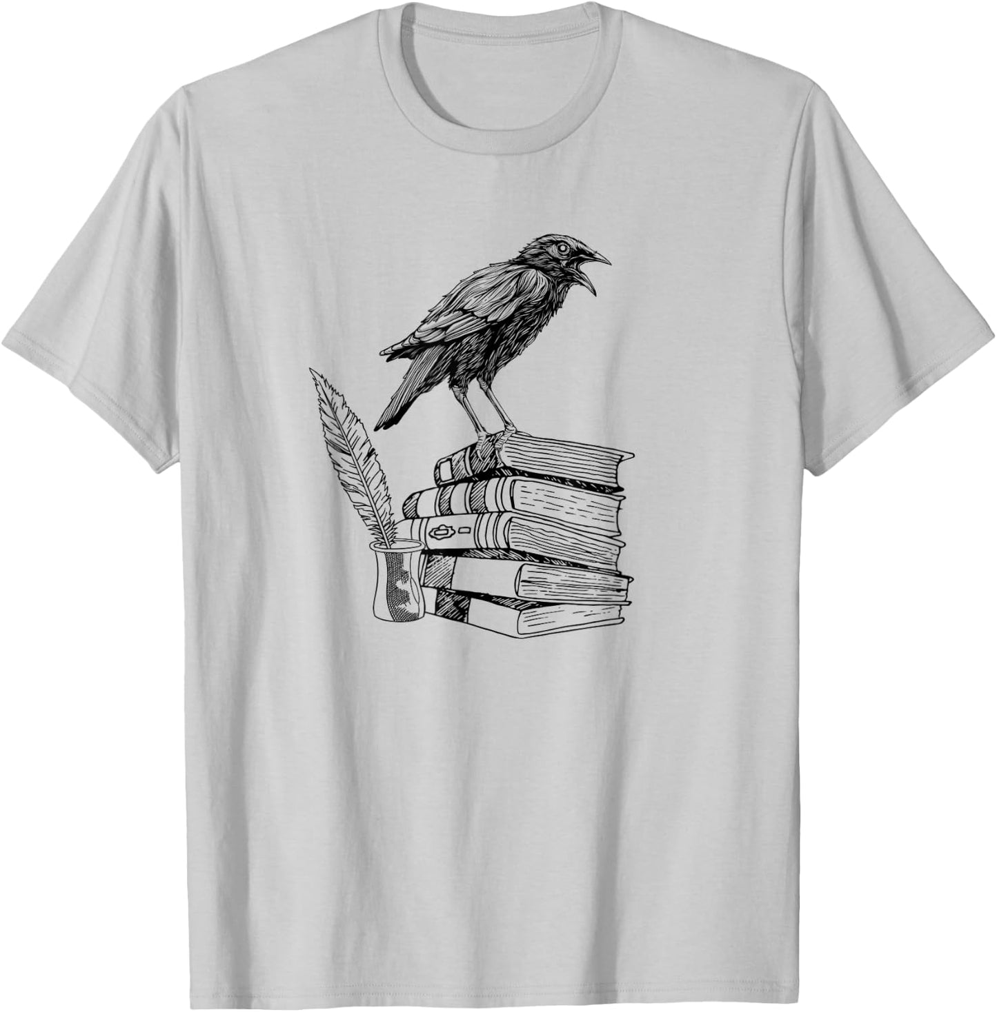 Dark Academia Aesthetic Raven Crow On Old Vintage Books T-Shirt - T-Shirt | Ash