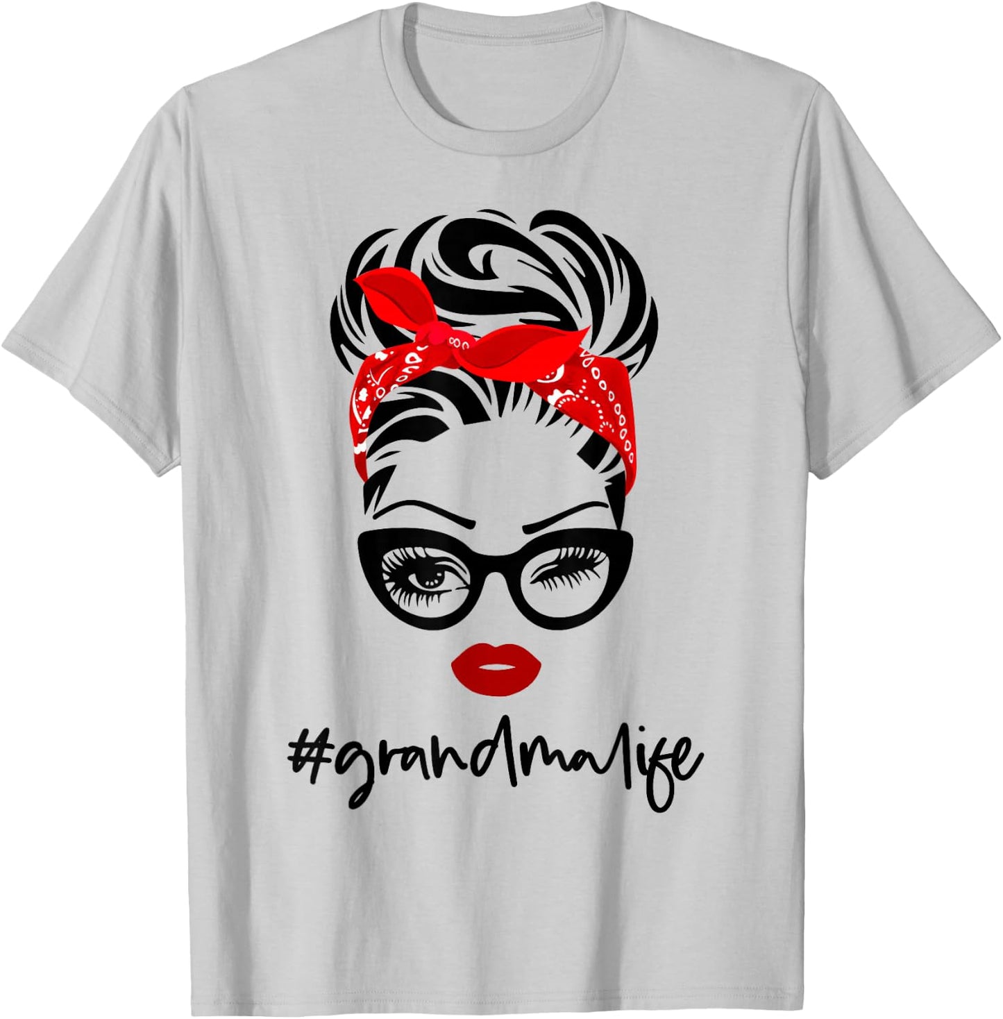 #GrandmaLife Grandma Life Vintage Wink Eye Woman Face Gifts T-Shirt - T-Shirt | Ash