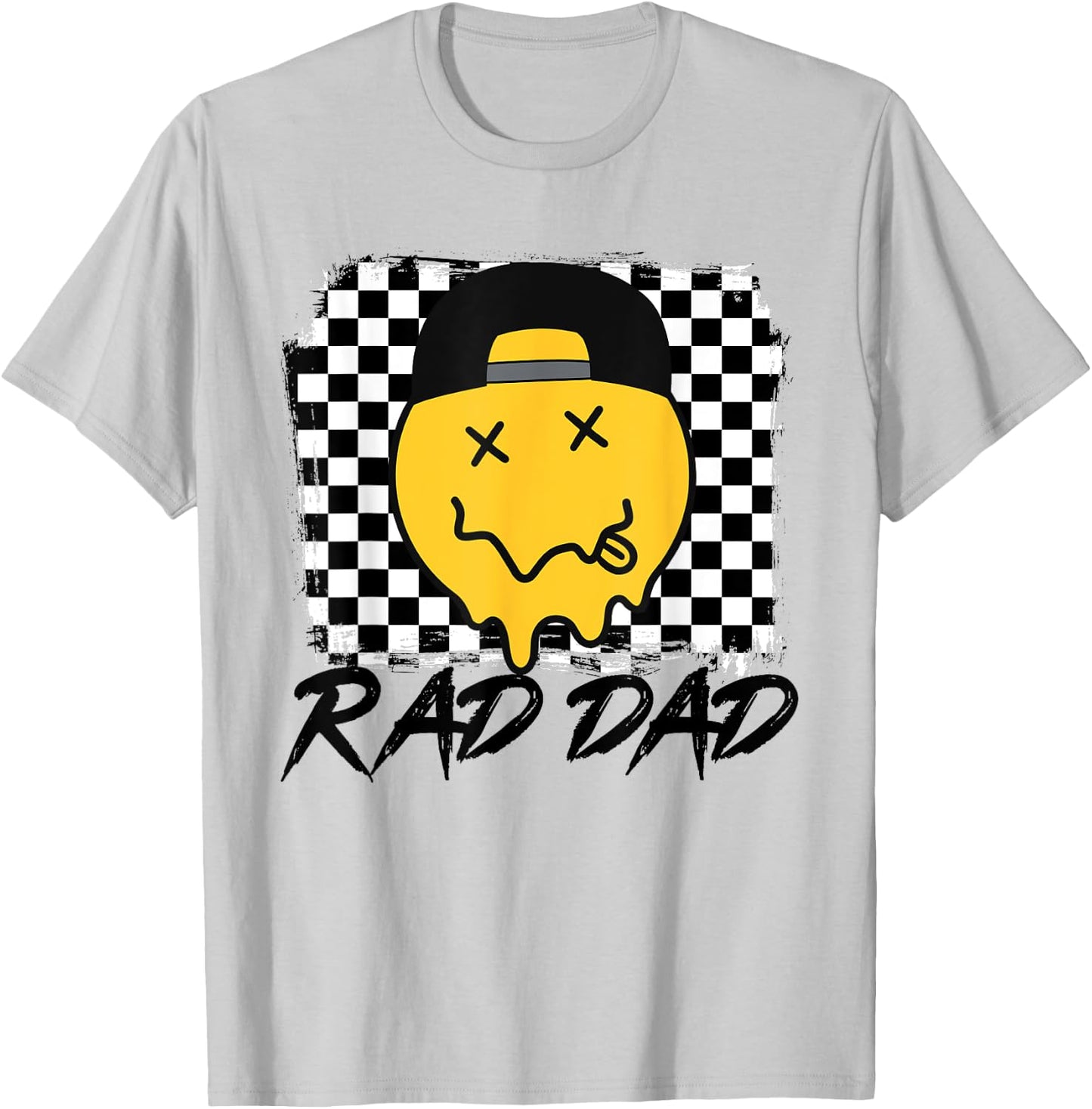 Rad Dad Funny Checkered Father's Day Smile Face T-Shirt - T-Shirt | Ash