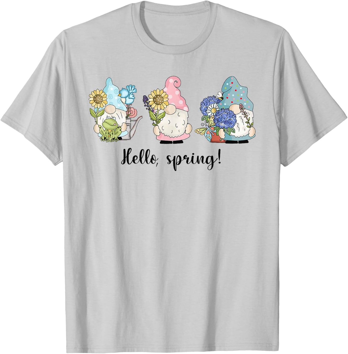 Hello Spring Gnomes with Flowers Butterflies Easter Top Girl T-Shirt - T-Shirt | Ash