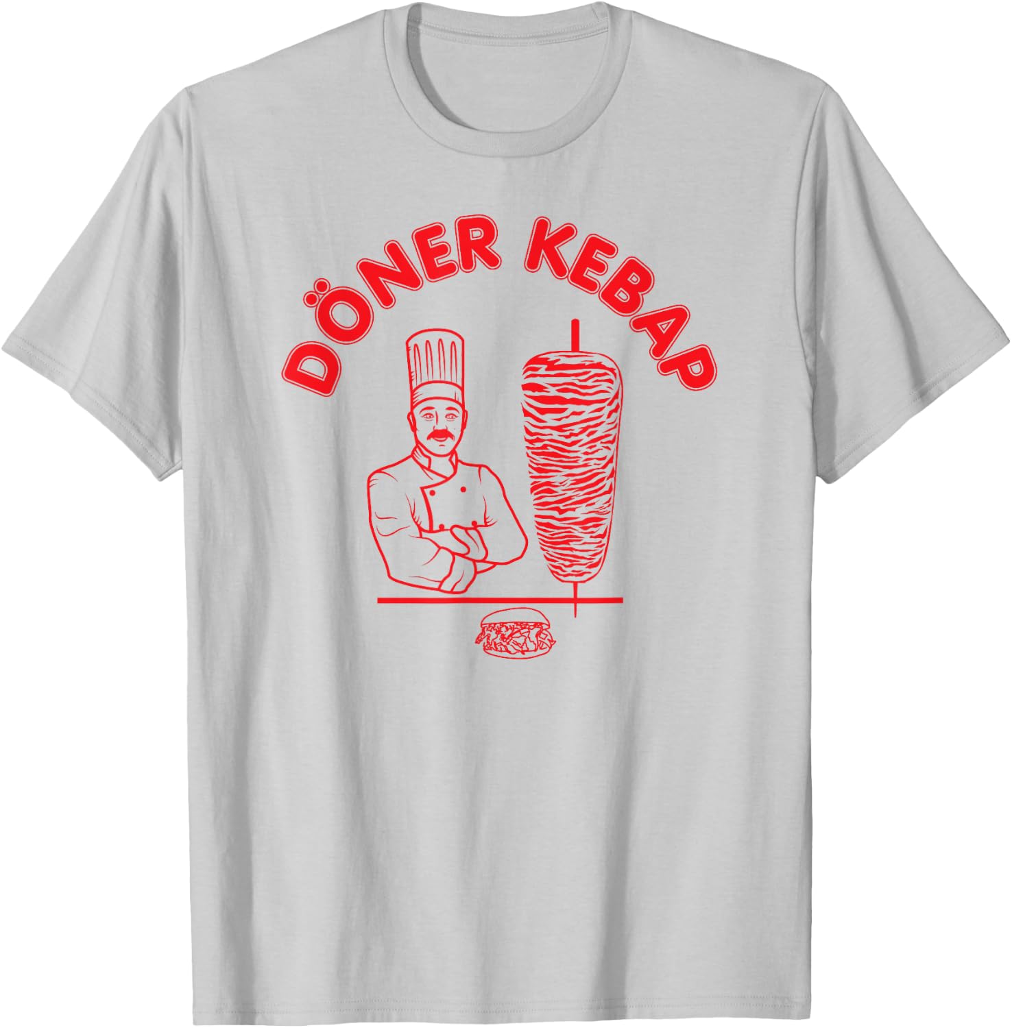 Döner Kebap Shirt, Kebab Cook & Kebab Skewer & Sandwich Logo T-Shirt - T-Shirt | Ash