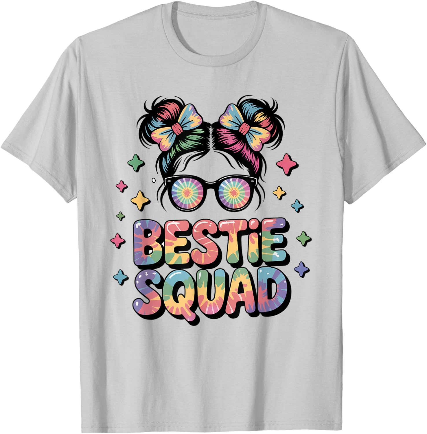 Bestie Squad Messy Bun Tie Dye Best Friends Girls Kids Teens T-Shirt - T-Shirt | Ash