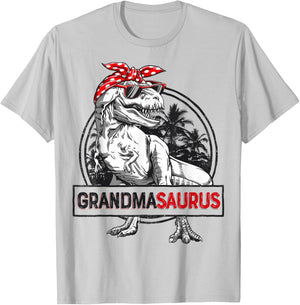 Grandmasaurus T rex Dinosaur Grandma Saurus Mother's Family T-Shirt - T-Shirt | Ash