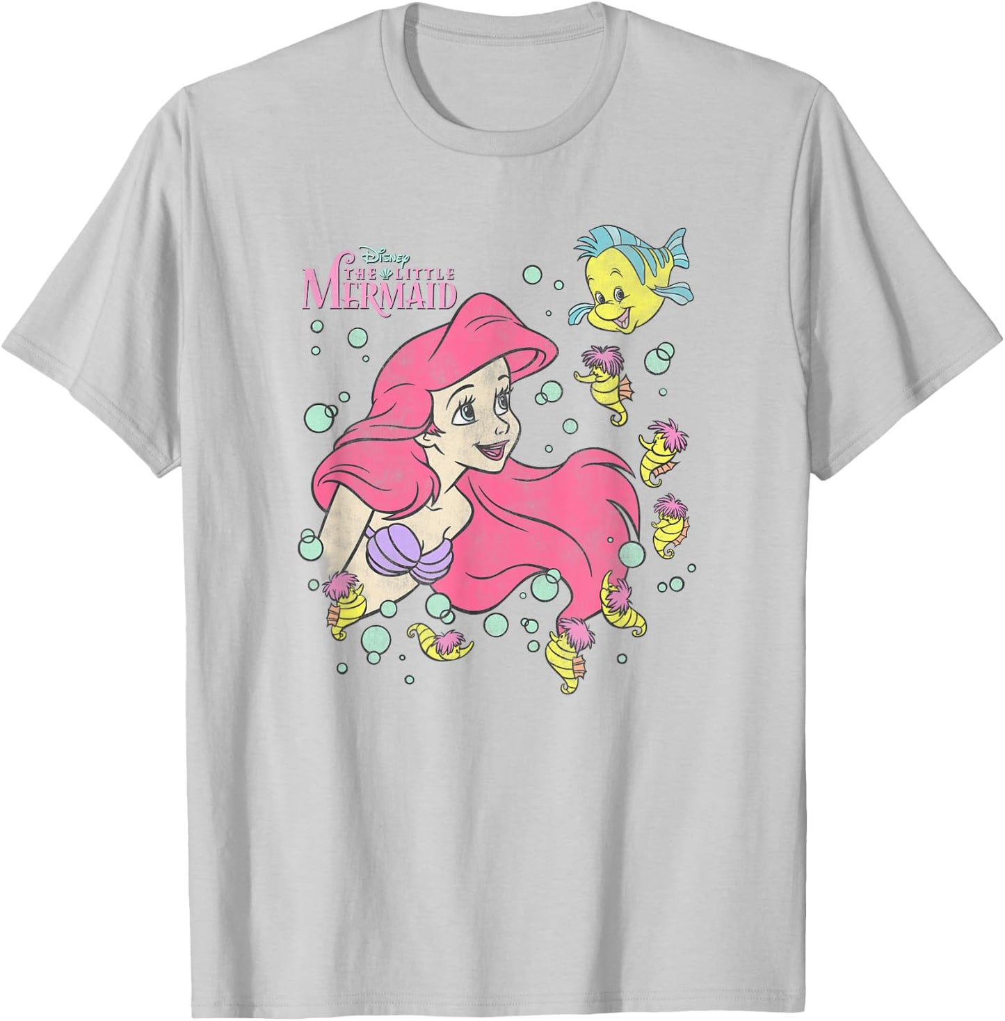 Disney The Little Mermaid Ariel and Flounder Bubble Poster T-Shirt - T-Shirt | Ash