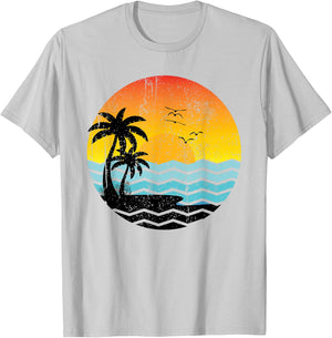 Summer Vacation Palm Trees Retro Sunset Tropical Summer Women Kids T-Shirt - T-Shirt | Ash
