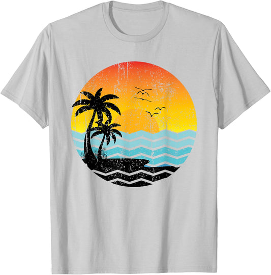 Summer Vacation Palm Trees Retro Sunset Tropical Summer Women Kids T-Shirt - T-Shirt | Ash