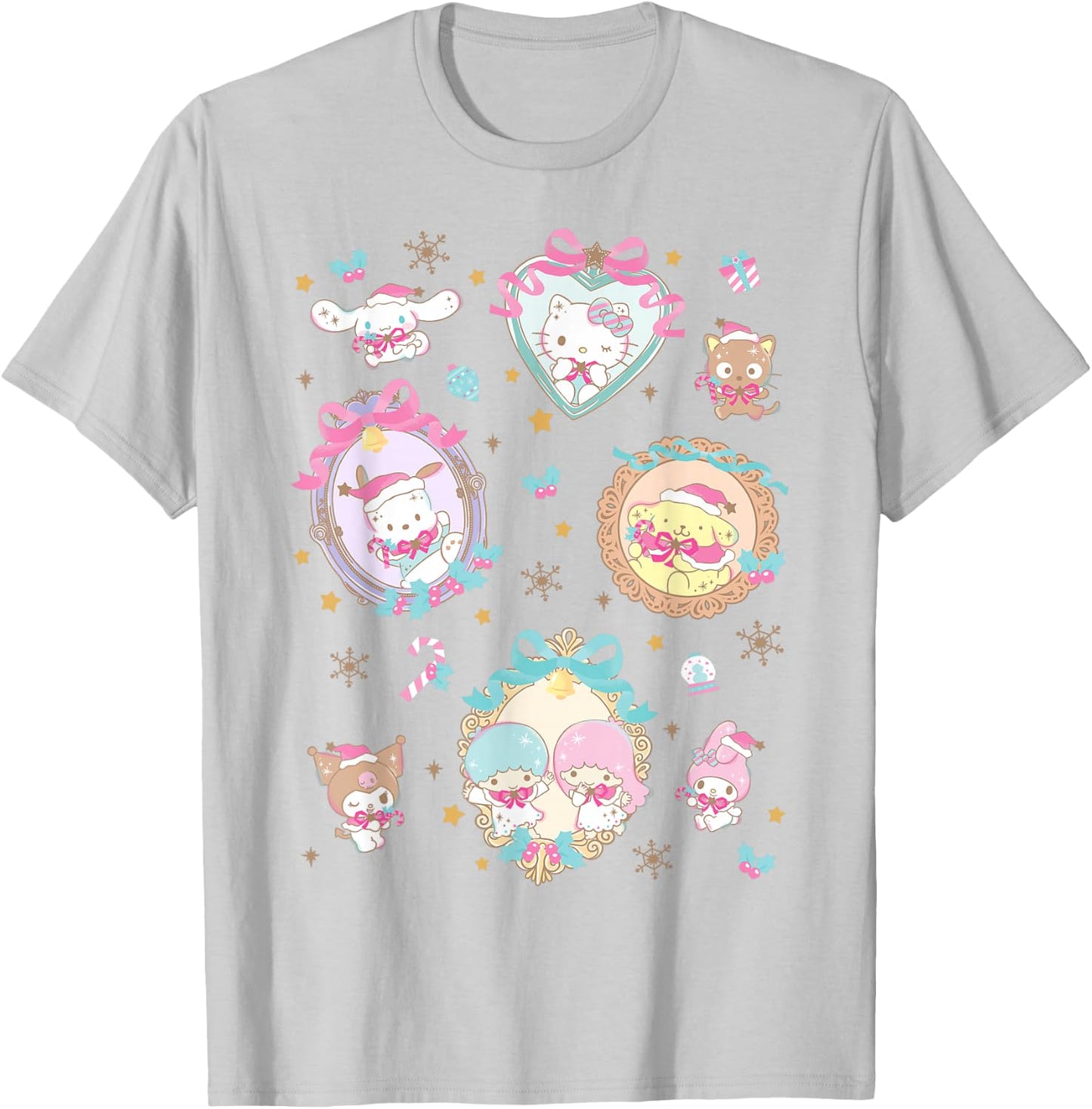Hello Kitty Christmas Cute Heart Frames Collage My Melody T-Shirt - T-Shirt | Ash