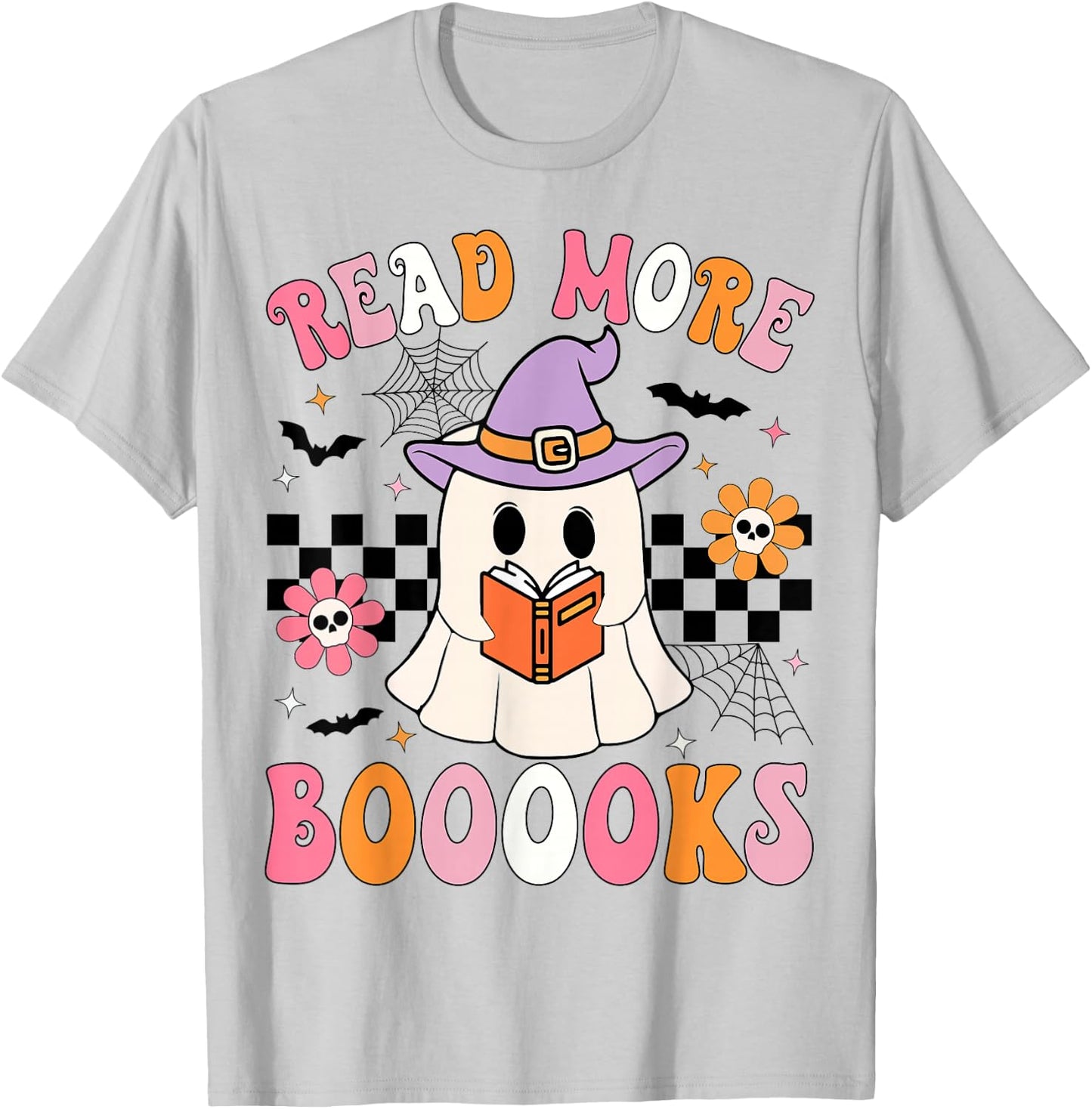 Groovy Booooks Ghost Read More Books Funny Teacher Halloween T-Shirt - T-Shirt | Ash
