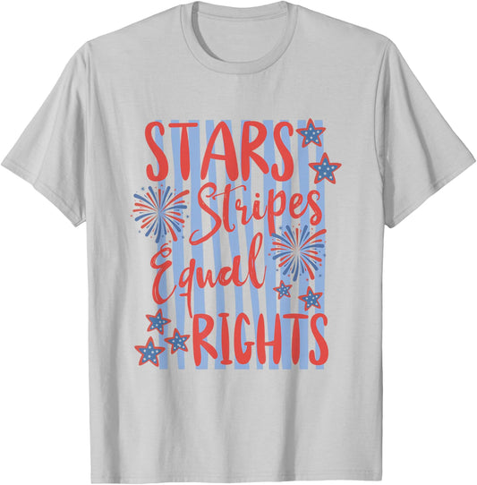 Retro Striped Stars Stripes Equal Rights Liberal 4th of July T-Shirt - T-Shirt | Ash