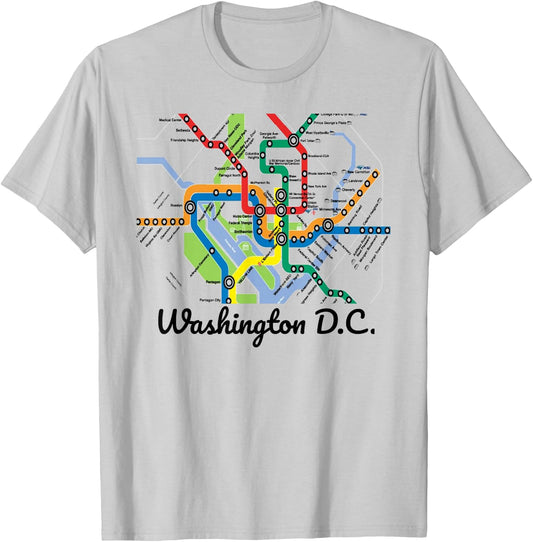 Metro Map of Washington DC Art Gift City Rail Transit Subway T-Shirt - T-Shirt | Ash