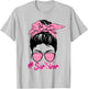 Survivor Messy Bun Pink Breast Cancer Awareness T-Shirt - T-Shirt | Ash