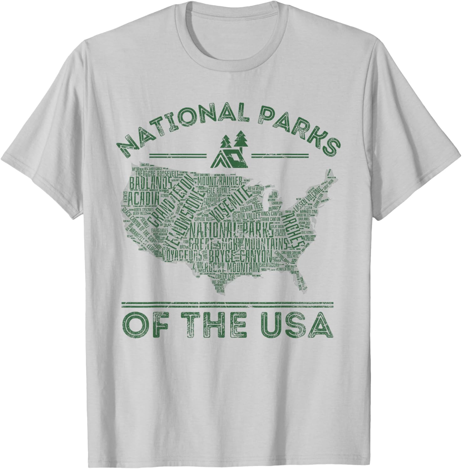National Parks Map Hiking Travel Camping Outdoors Retro USA T-Shirt - T-Shirt | Ash