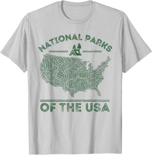 National Parks Map Hiking Travel Camping Outdoors Retro USA T-Shirt - T-Shirt | Ash