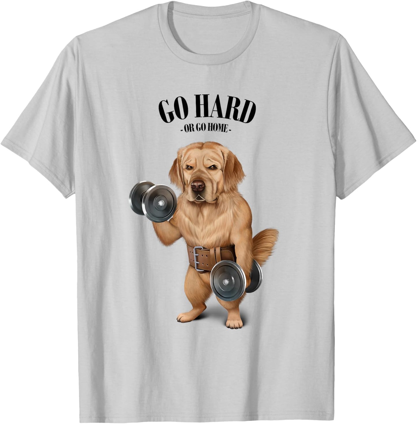 Golden Retriever Dog Muscle Training with Dumbbell in Gym Women Girls Kids T-Shirt - T-Shirt | Ash