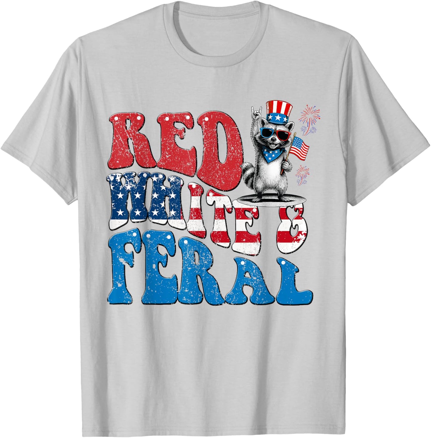 Red White and Feral Funny Raccoon USA 4th Of July Boys Kids T-Shirt - T-Shirt | Ash