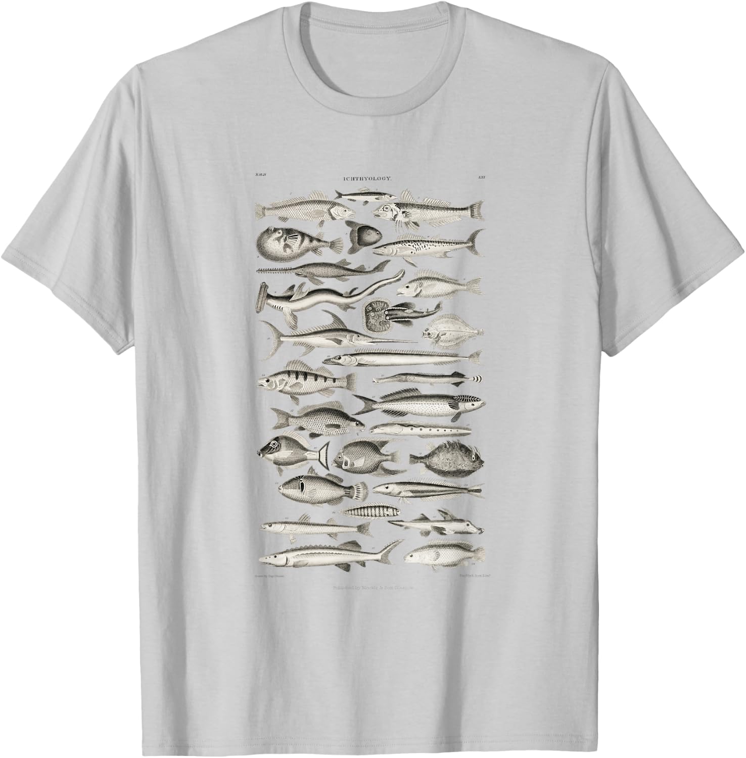 Ichthyology Fishes History Earth And Nature Sea Antique Art T-Shirt - T-Shirt | Ash
