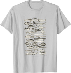 Ichthyology Fishes History Earth And Nature Sea Antique Art T-Shirt - T-Shirt | Ash