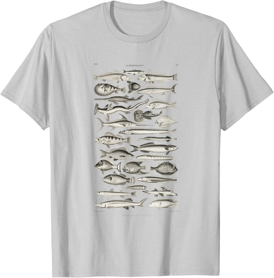 Ichthyology Fishes History Earth And Nature Sea Antique Art T-Shirt - T-Shirt | Ash