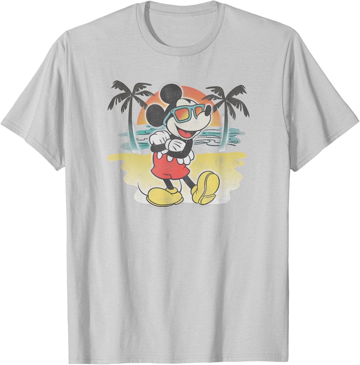 Disney Mickey Classic Mickey Beach Airbrushed Small T-Shirt - T-Shirt | Ash