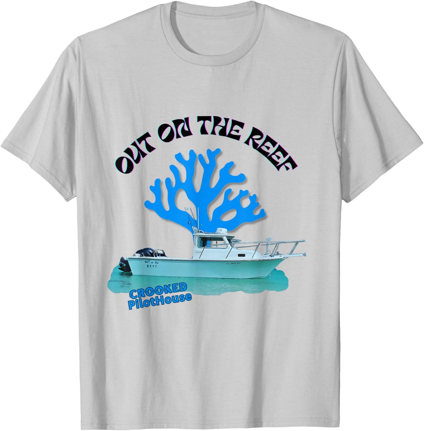 Boat pilot house with blue reef on the background T-Shirt - T-Shirt | Ash