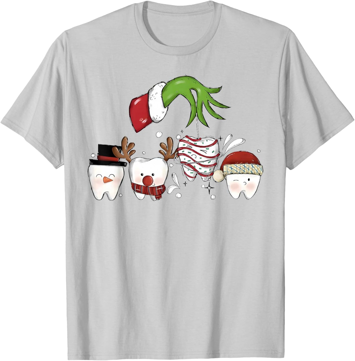 Christmas Teeth Dentist Xmas Reindeer Santa Holiday Pajamas T-Shirt - T-Shirt | Ash