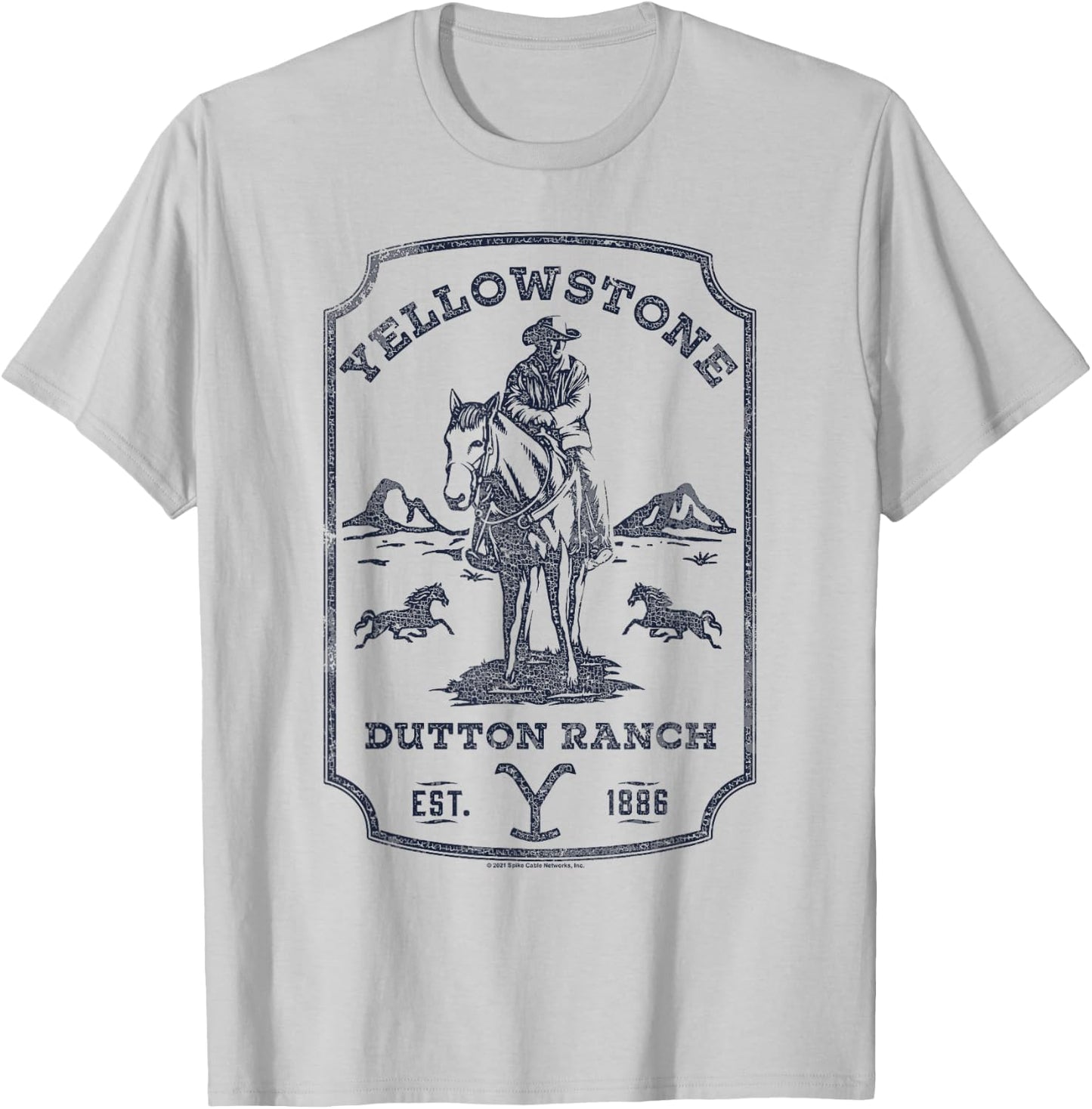 Yellowstone Dutton Ranch Blue Cowboy Western Logo Small T-Shirt - T-Shirt | Ash