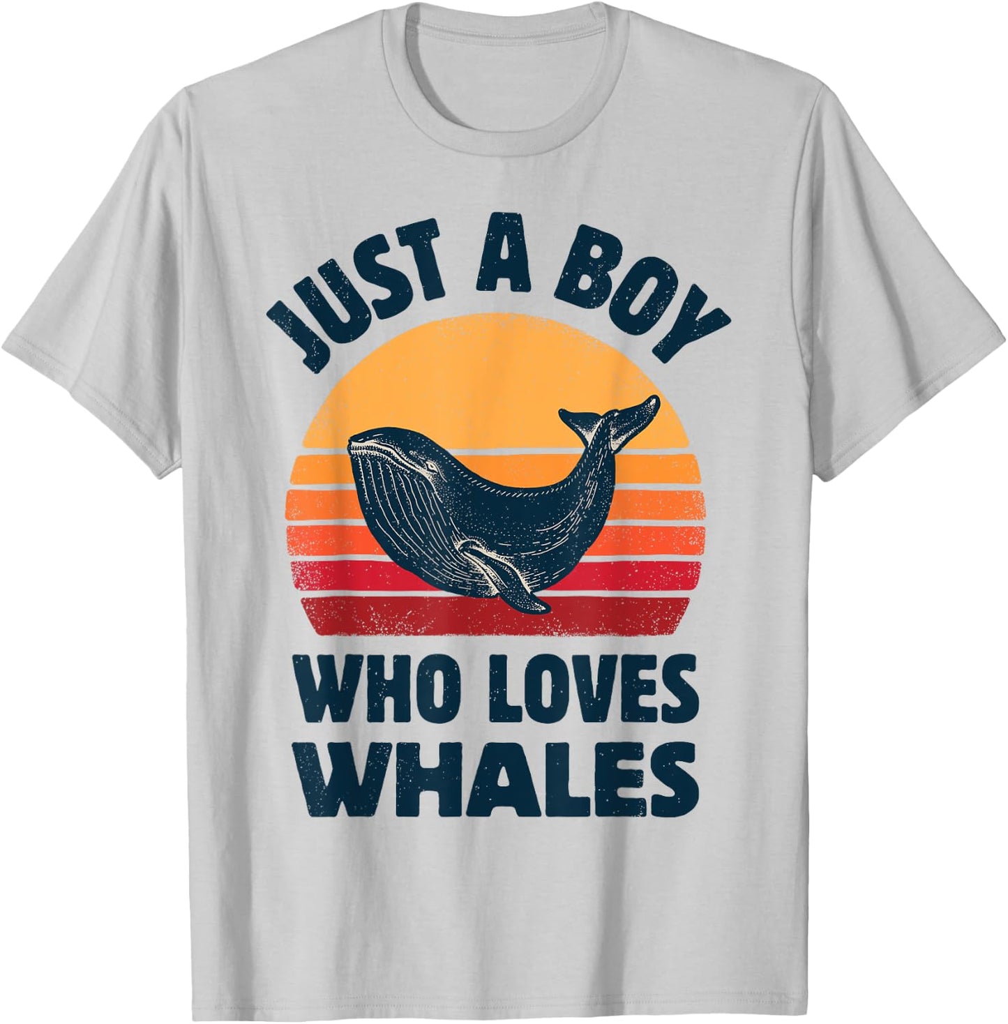 Whale Just A Boy Who Loves Sea Animals Retro Vintage Sunset T-Shirt - T-Shirt | Ash