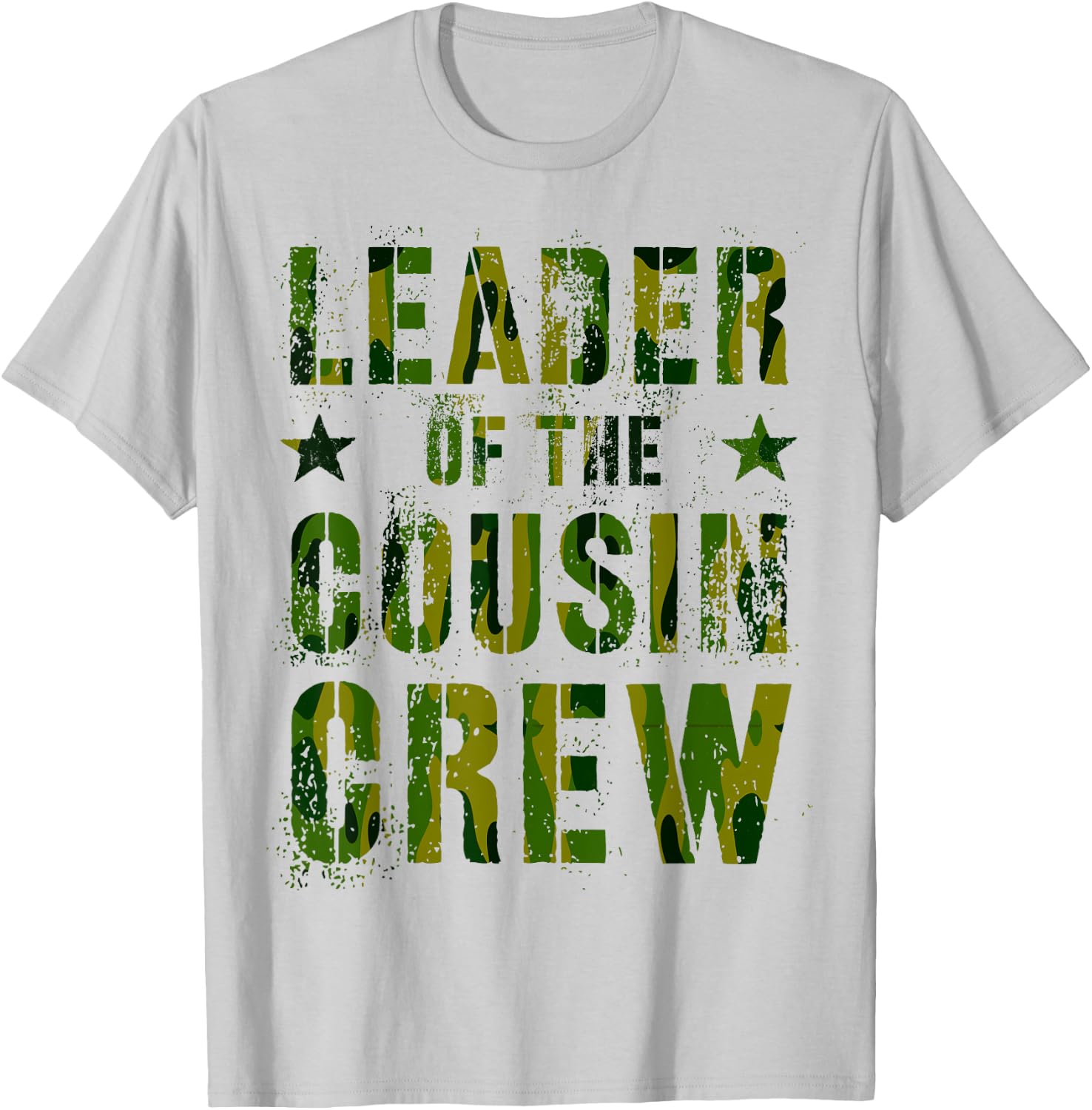 LEADER OF THE COUSIN CREW Funny Grandma Grandpa Camp Camo T-Shirt - T-Shirt | Ash