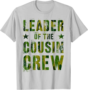LEADER OF THE COUSIN CREW Funny Grandma Grandpa Camp Camo T-Shirt - T-Shirt | Ash