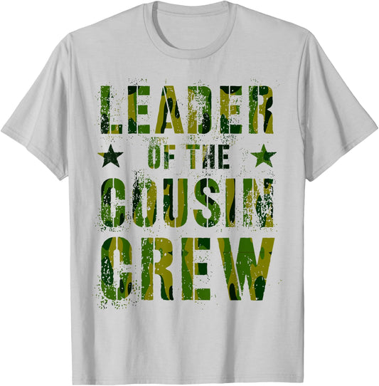 LEADER OF THE COUSIN CREW Funny Grandma Grandpa Camp Camo T-Shirt - T-Shirt | Ash