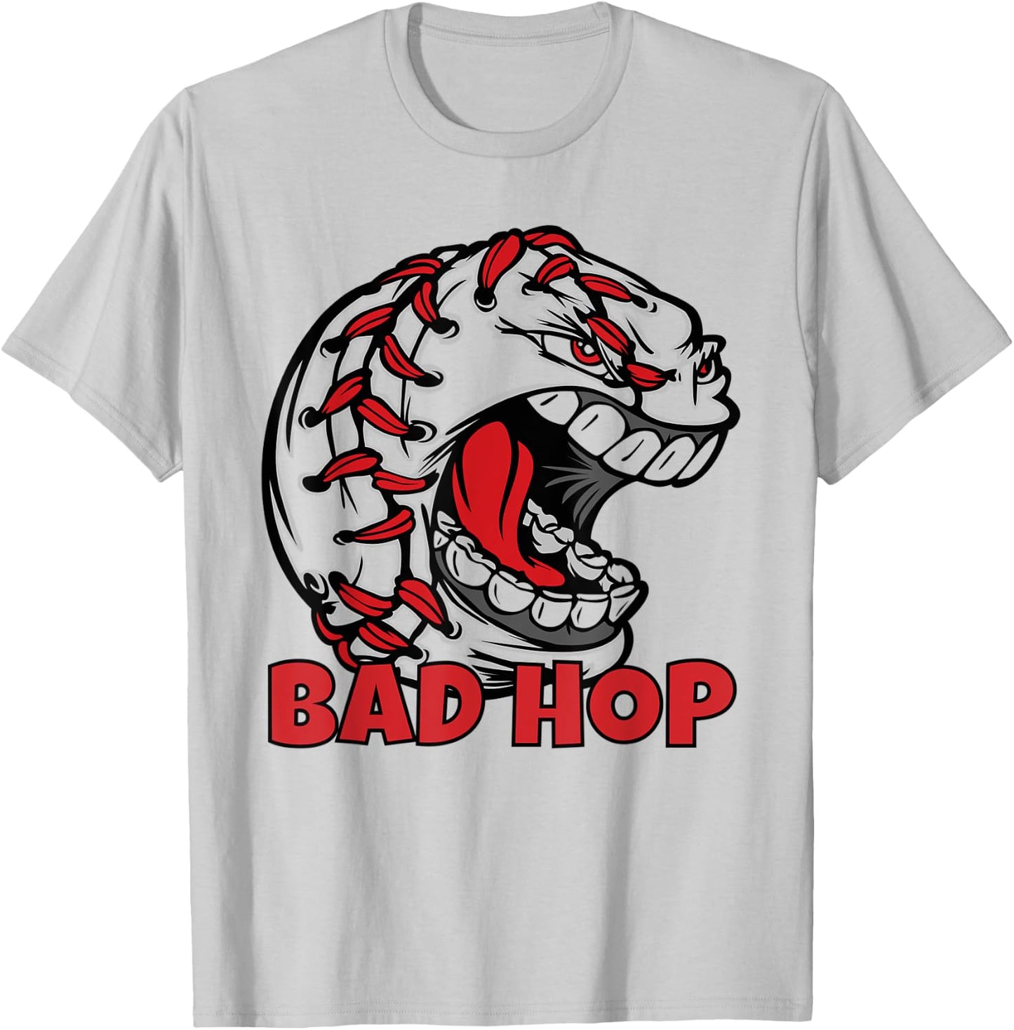 Bad Hop Graphic Baseball with Quotes Slang Baseball Seams T-Shirt - T-Shirt | Ash
